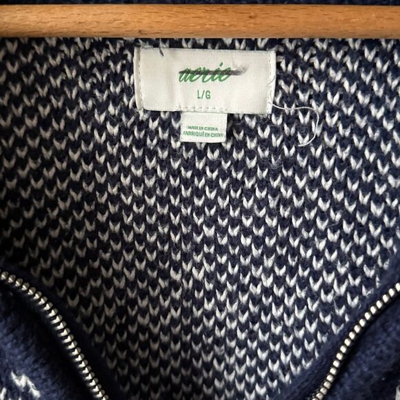 Aerie Festive Feels Quarter Zip Sweater Blue LOVE Cozy Cabin Isle Knit Pullover - Picture 5 of 9
